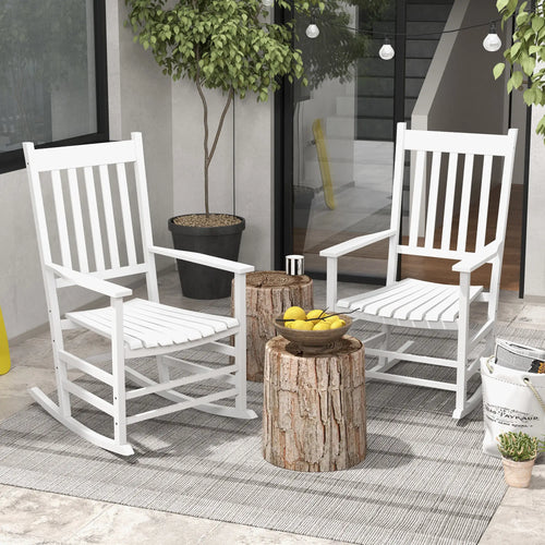 Wooden Patio Rocking Chairs Set of 2, Outdoor Rocker, High Back, White
