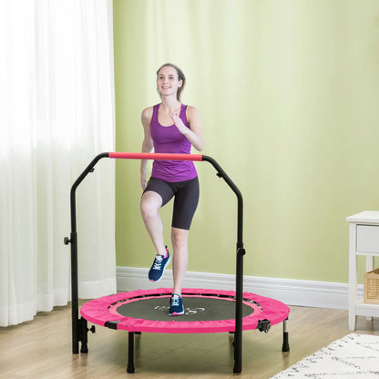 40" Foldable Mini Fitness Trampoline, Adjustable Foam Handle, Pink Trampolines at Gallery Canada
