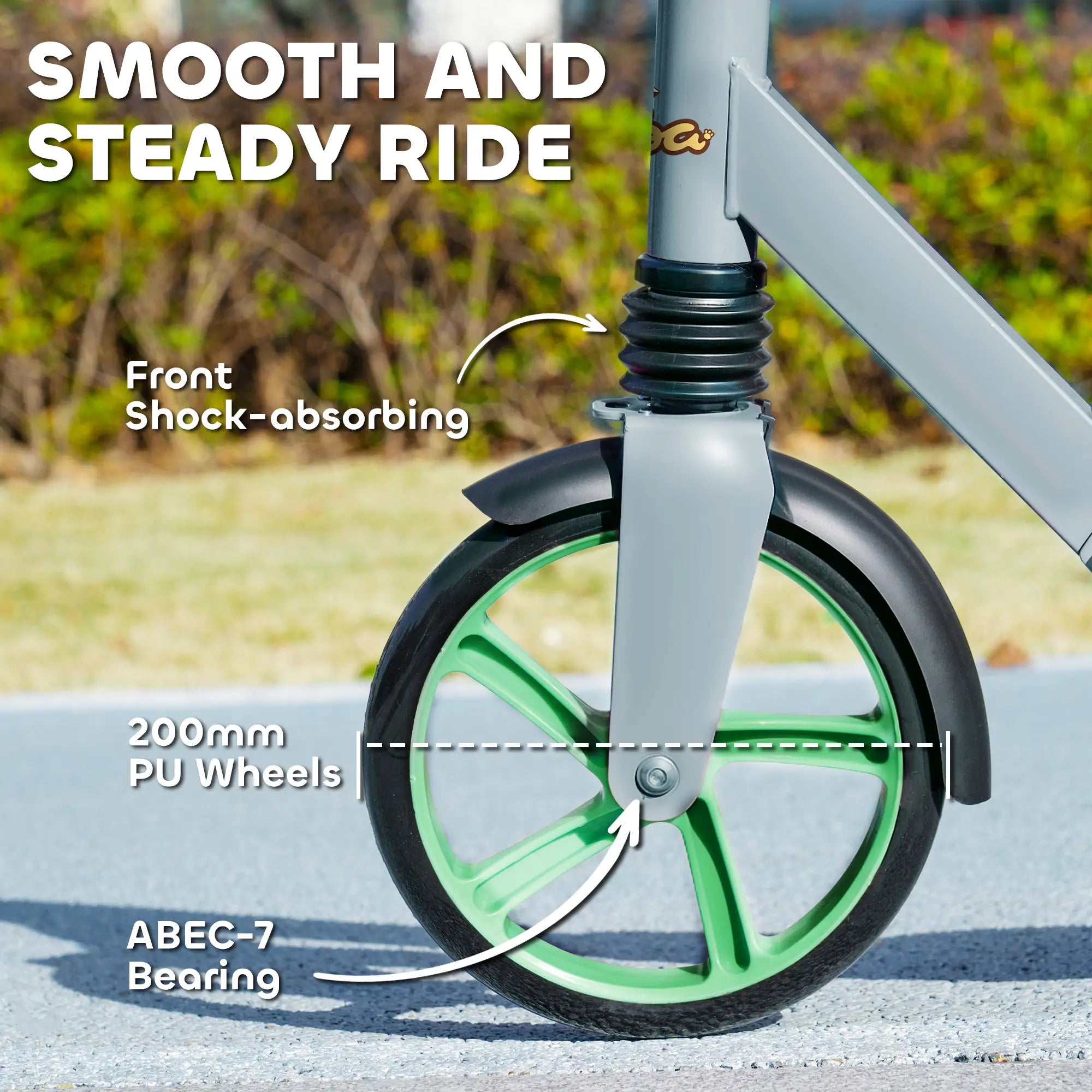 Kids Kick Scooter, Adjustable Height, Rear-Fender Brake, 200mm Wheel, Foldable, Green Scooters at Gallery Canada