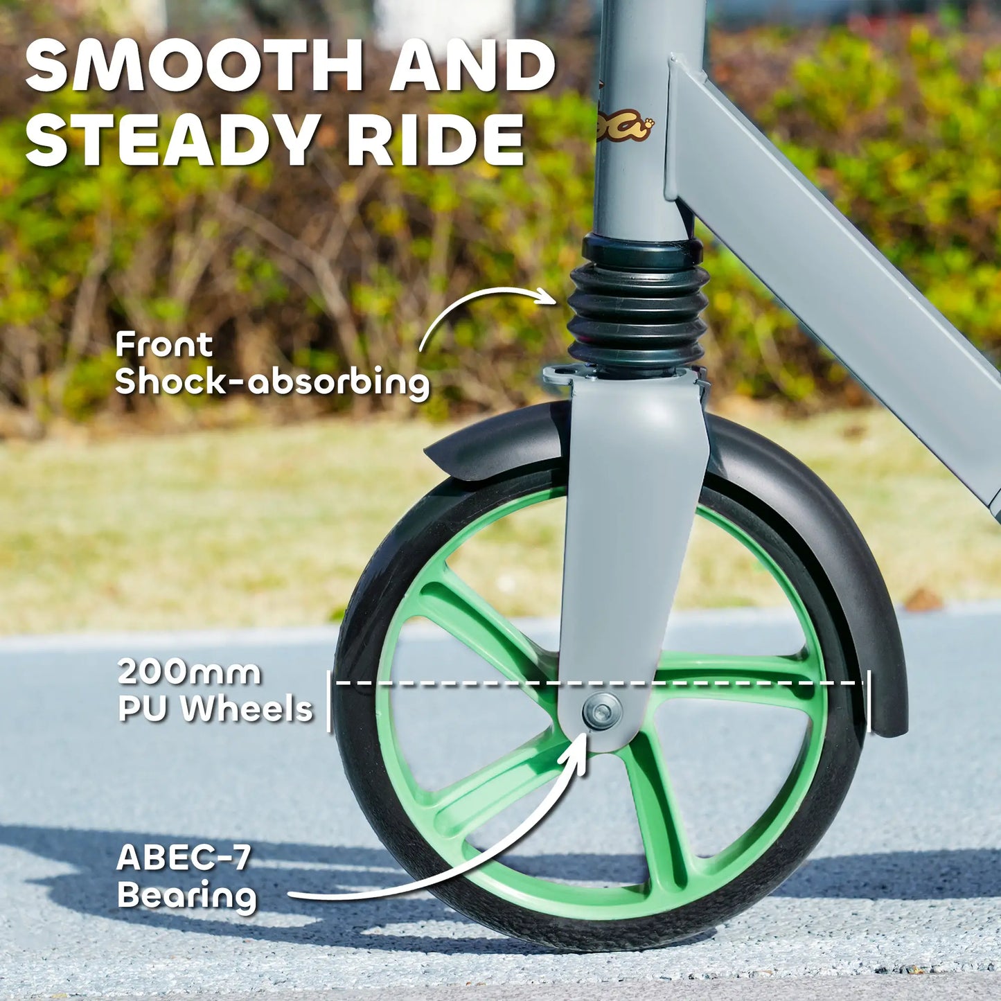 Kids Kick Scooter, Adjustable Height, Rear-Fender Brake, 200mm Wheel, Foldable, Green Scooters at Gallery Canada
