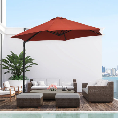 8.5FT Offset Patio Umbrella, 360° Rotation, Wine Red