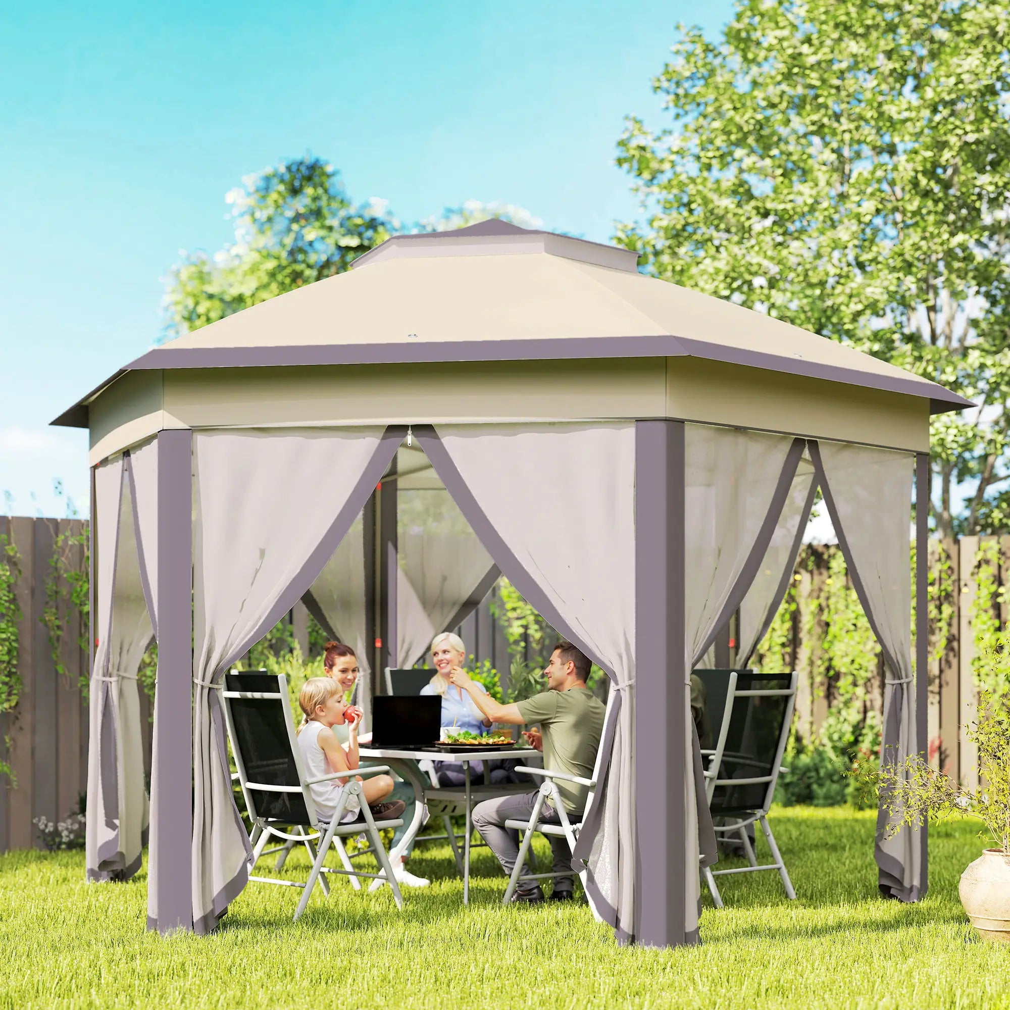 13' x 13' Pop Up Canopy Tent, Netting, Carry Bag, Coffee Beige Pop Up Canopies at Gallery Canada