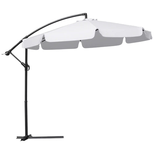 9FT Offset Hanging Patio Umbrella, Easy Tilt, Cross Base, 8 Ribs, White