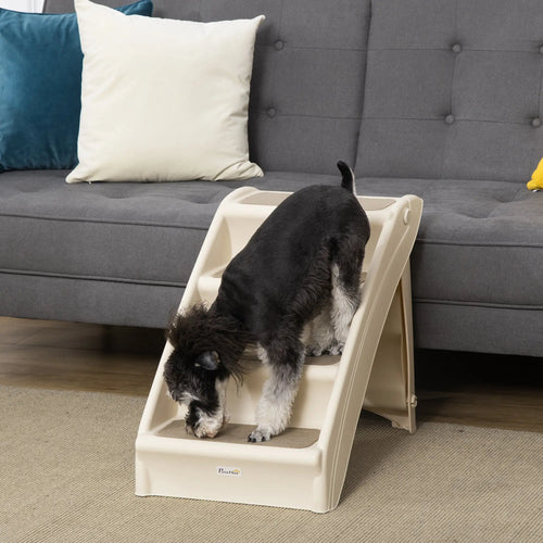 4-Level Portable Dog Stairs, Foldable Steps for Small Dogs, Lightweight, Nonslip Mats, Beige
