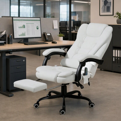 7-Point Vibrating Massage Chair, Reclining Office Chair With Footrest, White Massage Chairs at Gallery Canada