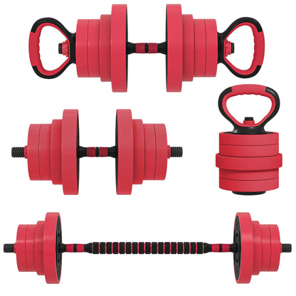 88lbs 4-in-1 Adjustable Dumbbell Set, Barbell, Kettlebell, Push Up Stand, Red Dumbbells & Barbells Red at Gallery Canada