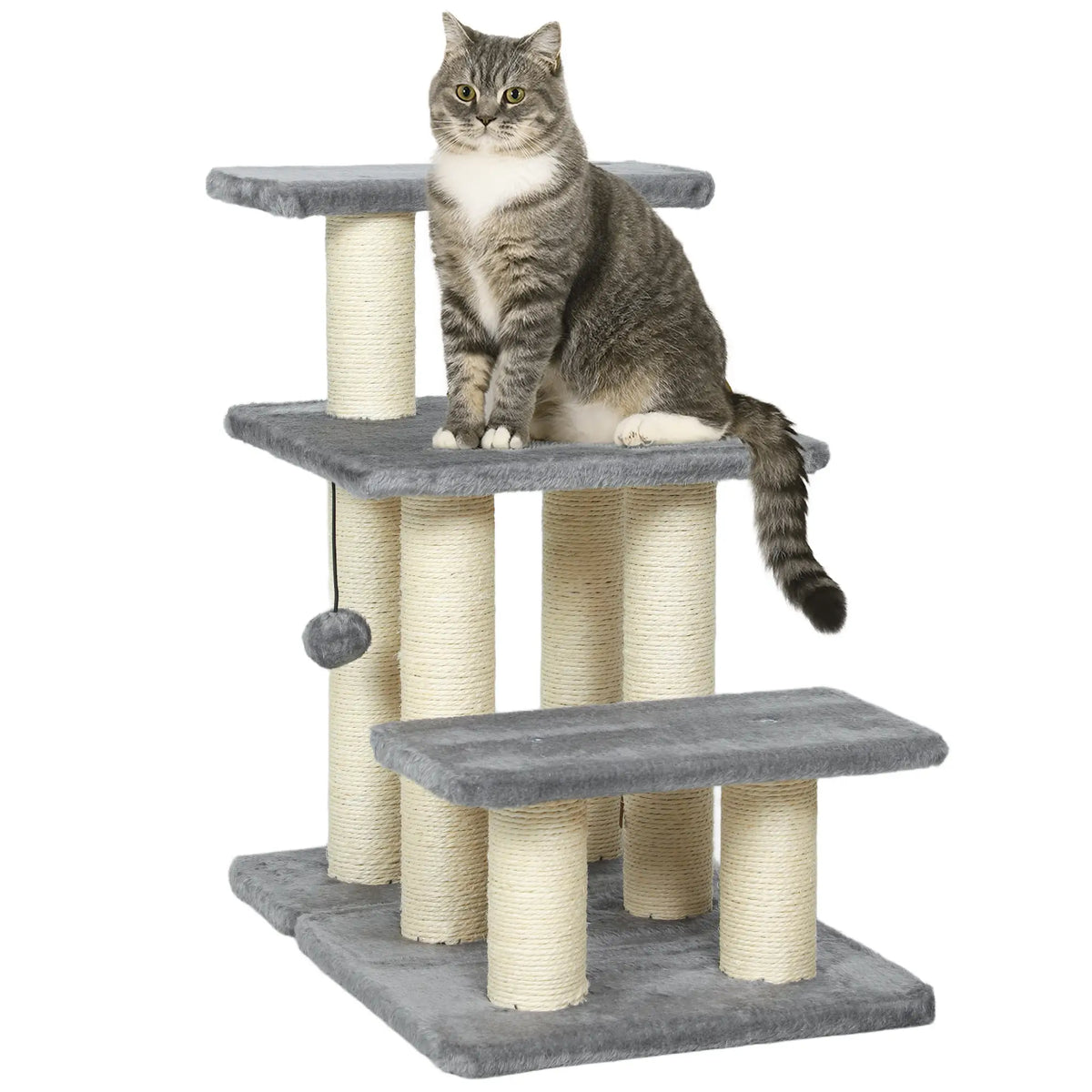 Cat Stairs with 2 Sisal Scratching Posts, 3-Tier Adjustable, Grey Dog Stairs at Gallery Canada