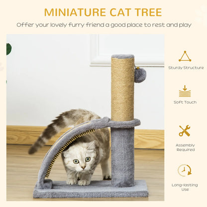 17" Small Cat Tree, Jute Scratching Post, Curved Board, Dangling Ball, Grey Cat Trees at Gallery Canada
