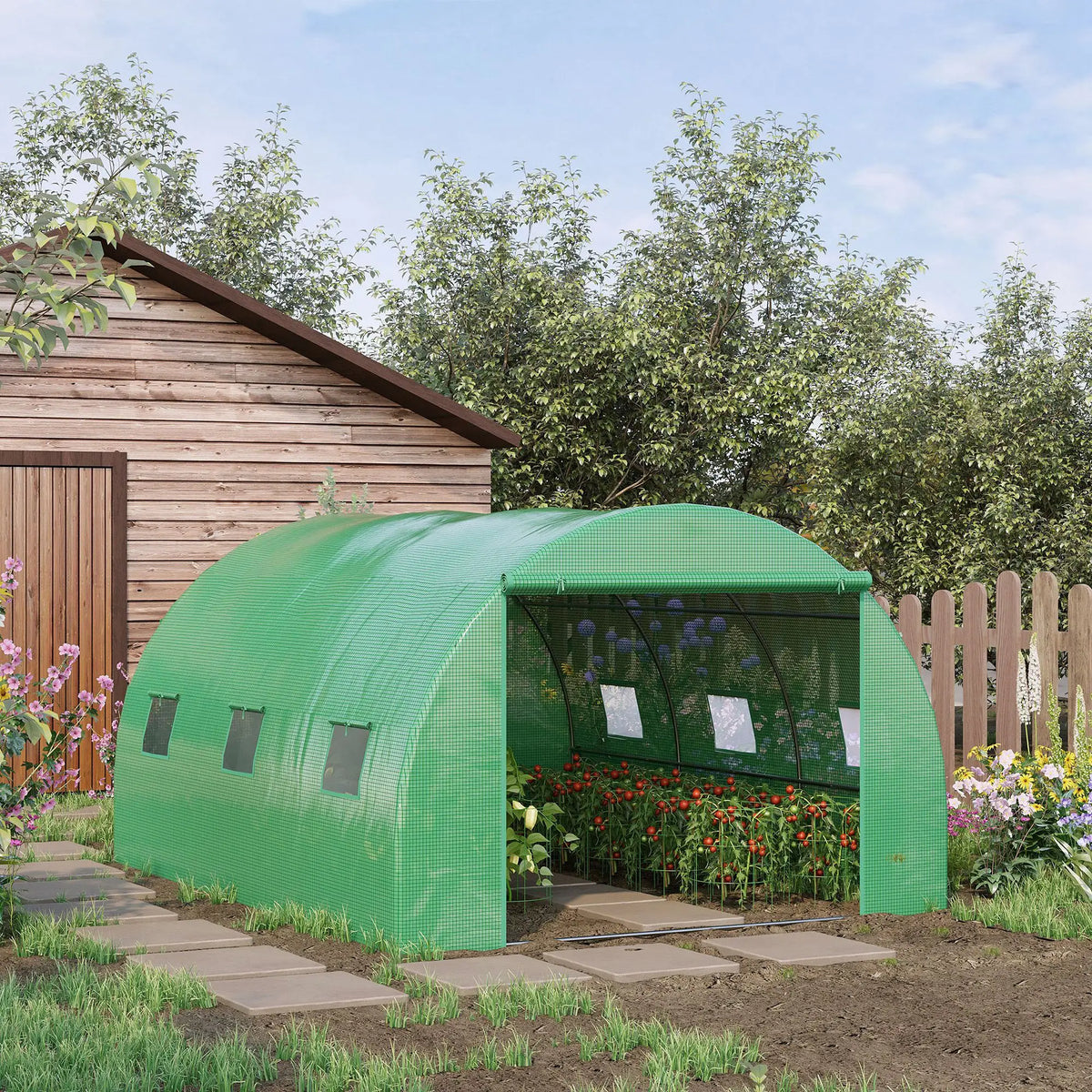 13' x 10' x 6.6' Walk-In Greenhouse, Garden Tunnel Tent, Zipped Door, 6 Mesh Windows, Green Tunnel Greenhouses at Gallery Canada