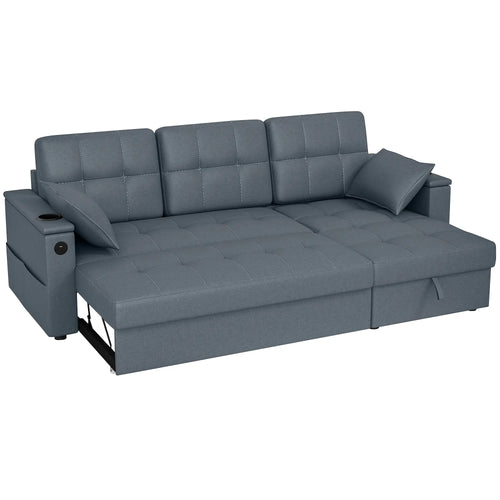 Convertible Sectional Sofa Bed, Pull Out Sleeper, Chaise Storage, Dark Grey