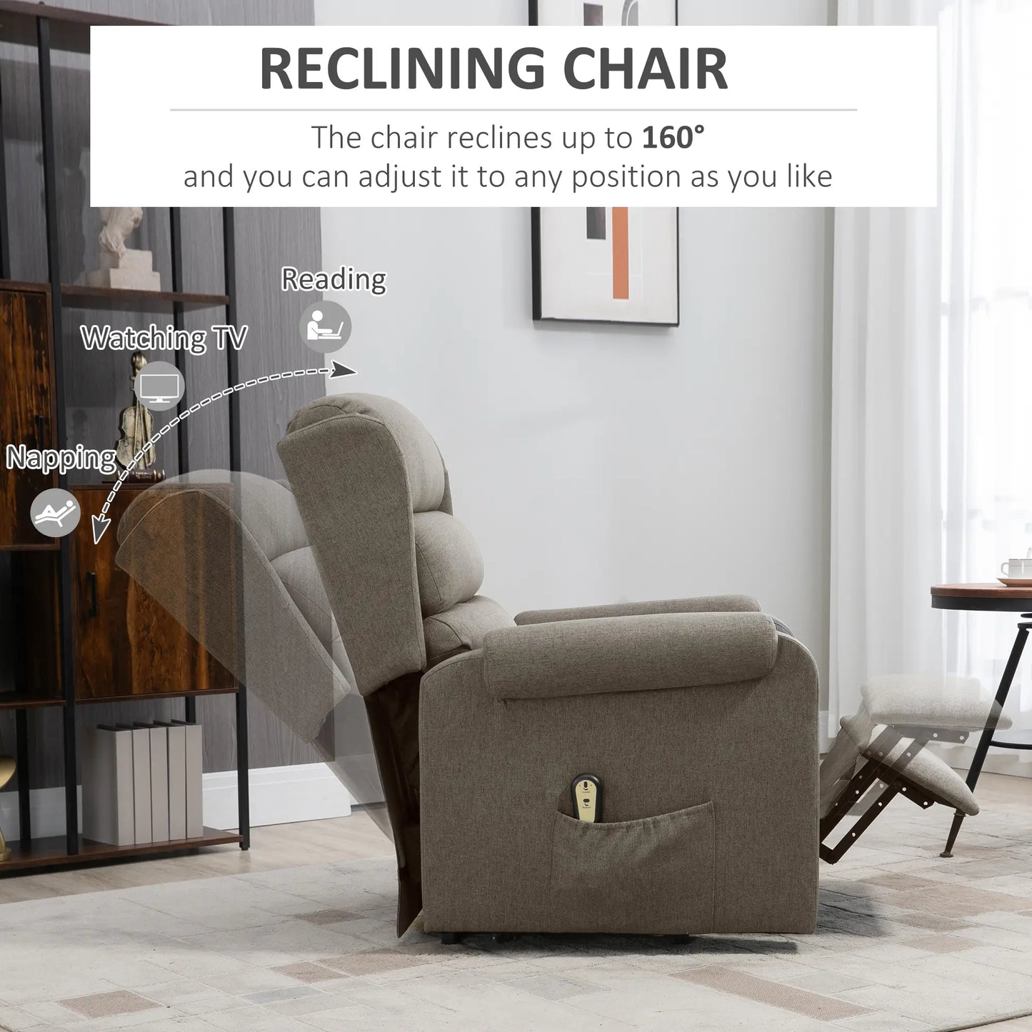 Power Lift Recliner Chair, Remote Control, Footrest, Side Pockets, Brown Electric Power Lift Chairs at Gallery Canada