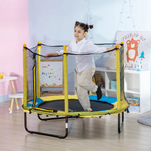4.6FT Kids Trampoline with Enclosure Net, Indoor Outdoor, Yellow