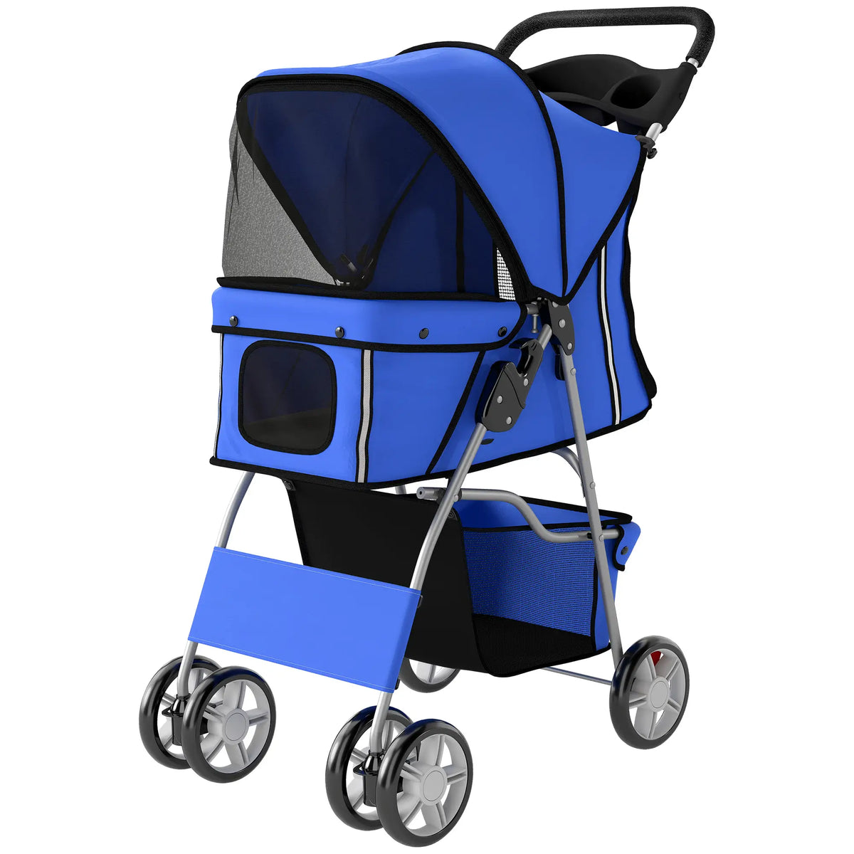 Foldable Pet Stroller, 360° Swivel Wheels, Reflective Strips, Blue Dog Bike Trailers & Strollers Blue at Gallery Canada