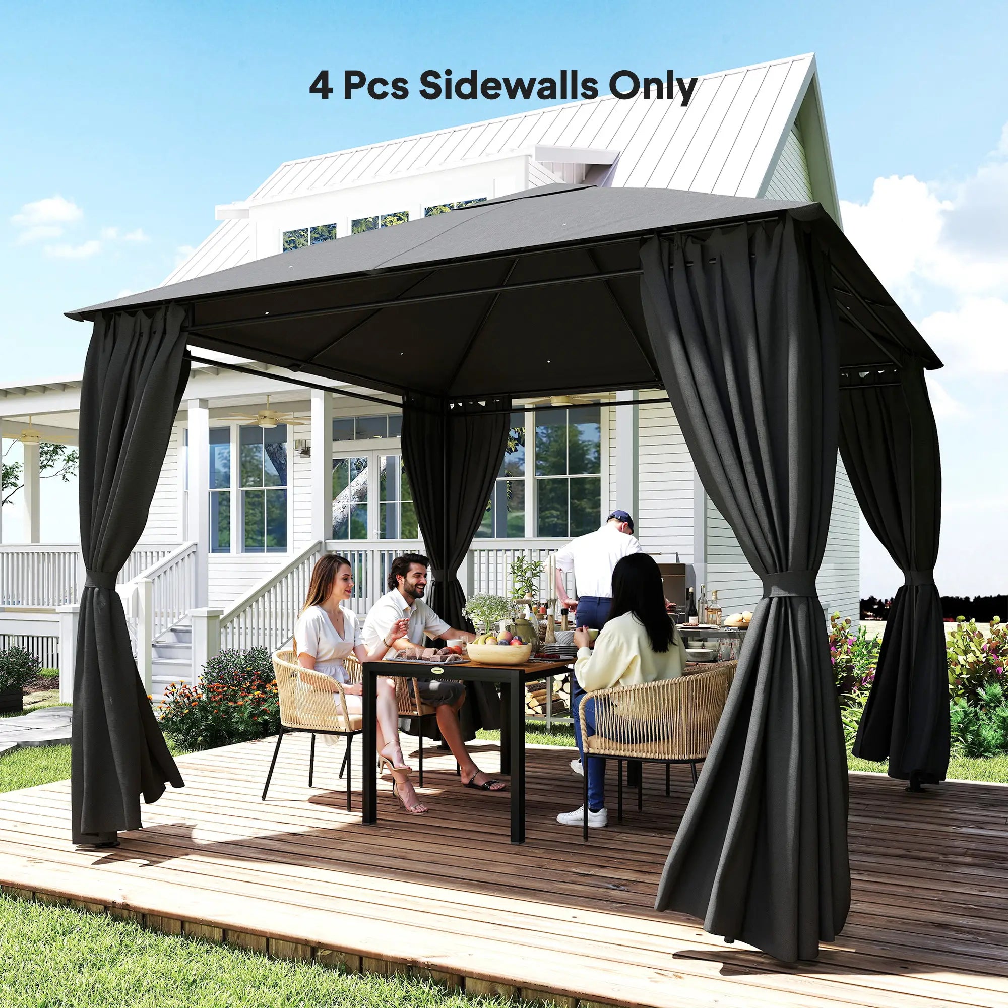 10' x 10' Gazebo Sidewall Set, 4 Panels, Windows, Doors, Dark Grey Gazebo Sidewalls at Gallery Canada