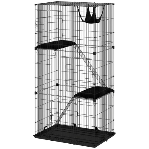 3-Tier Cat Cage Indoor, Detachable Metal Wire Kennel withwith Hammock, Platform, Tray and Cushion for 1-2 Kittens