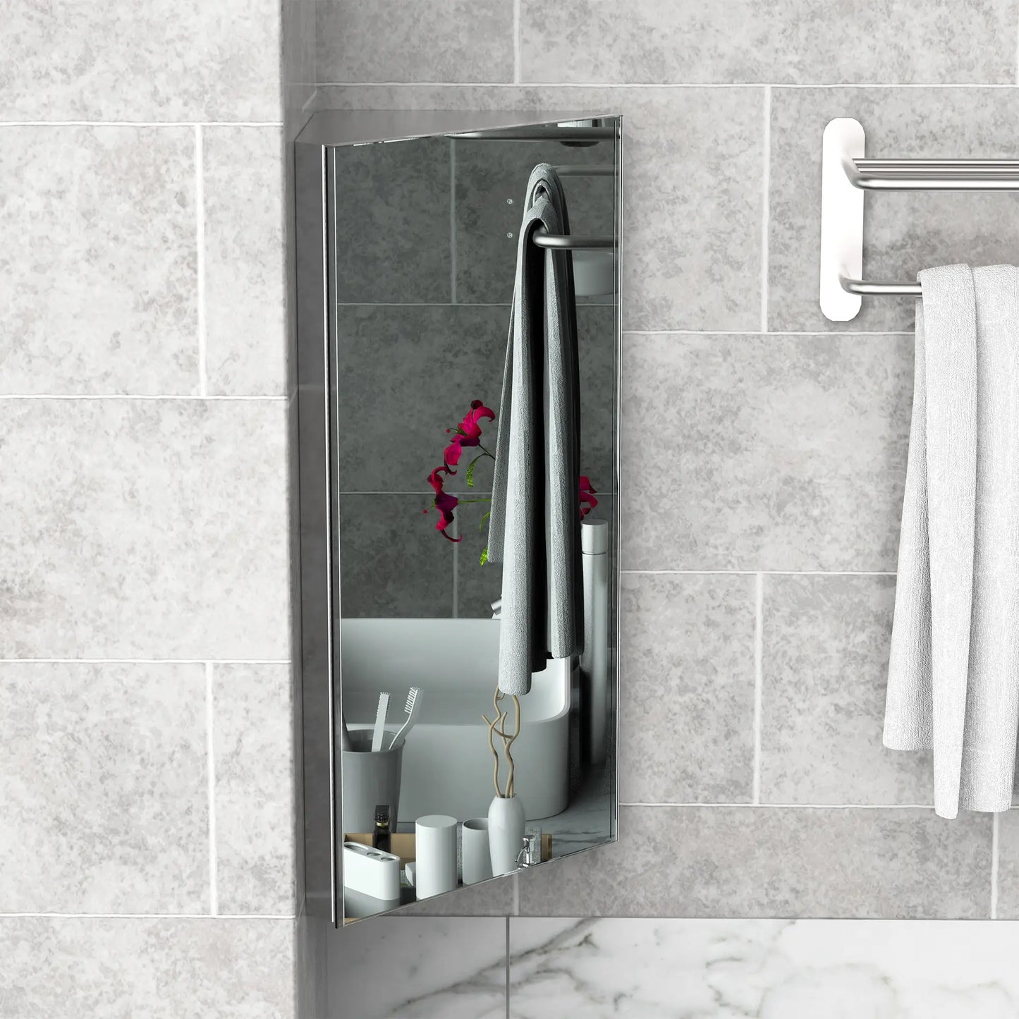 Wall Mounted Bathroom Corner Mirror Cabinet, Single Door, Stainless Steel Mirror Medicine Cabinets at Gallery Canada
