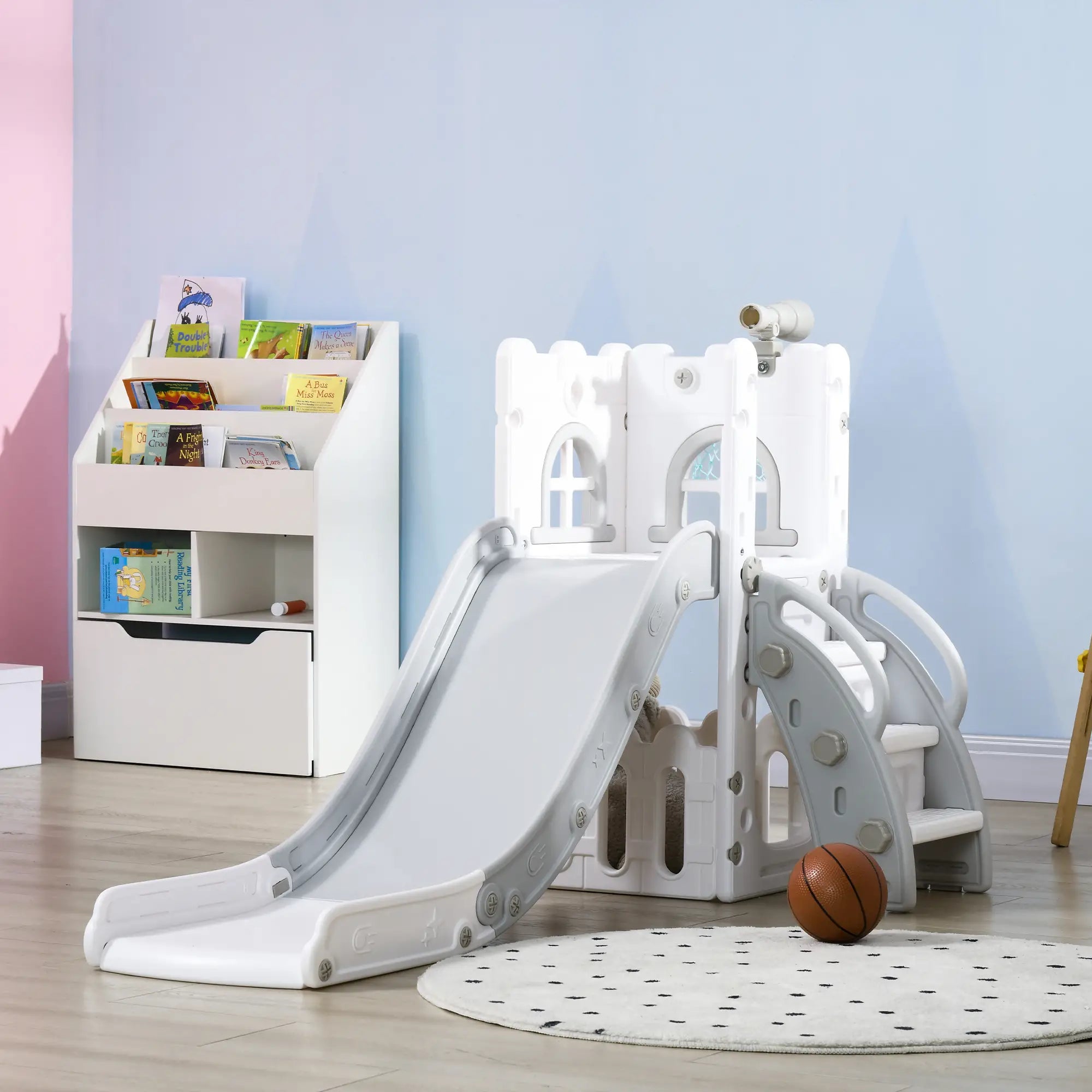 Toddler Slide, Basketball Hoop, Climber, Telescope, Storage Basket, 1-3 Years, Grey Gym Sets & Swings at Gallery Canada