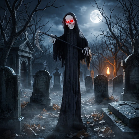 6FT Animated Grim Reaper Halloween Decorations, Sound, LED Eyes Halloween Decorations Black at Gallery Canada