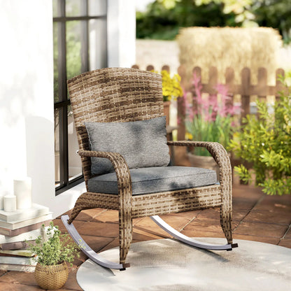 Outdoor Wicker Rocking Chair, High Back, Seat Cushion, Pillow, Grey/Yellow Outdoor Rocking Chairs at Gallery Canada