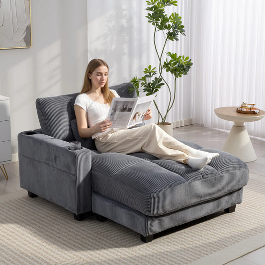 58 Inch Chaise Lounge, Oversized Corduroy Sofa Bed, Dark Grey Sofas & Reclining Chairs Dark Grey at Gallery Canada