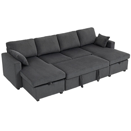 Convertible Sofa Bed, U-Shaped Sleeper Couch with Storage Chaise, Grey Sofas & Reclining Chairs Dark Grey at Gallery Canada