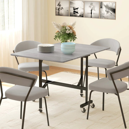 6-Seater Drop-Leaf Dining Table With Wheels, Grey, Grey Dining Tables at Gallery Canada