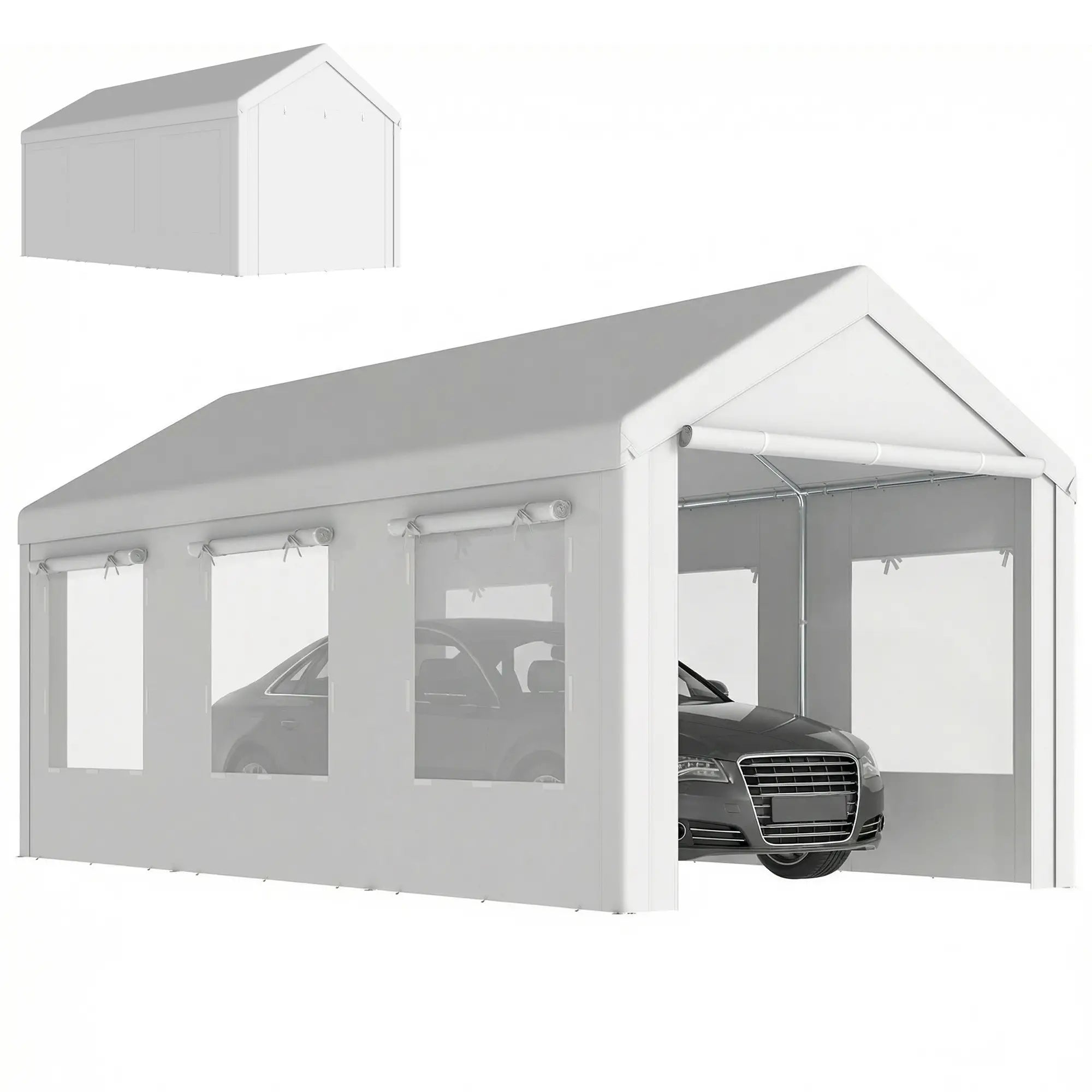 10' x 20' Heavy Duty Carport, Adjustable Garage Canopy Tent, White Car Shelters White at Gallery Canada