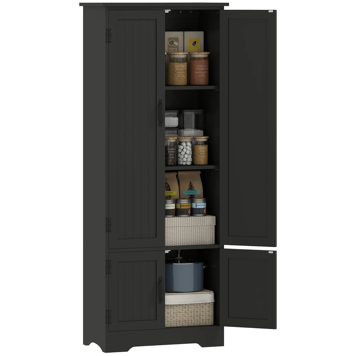 60 Inch 4-Door Storage Cabinet, Adjustable Shelves, Black Kitchen Pantry Cabinets at Gallery Canada