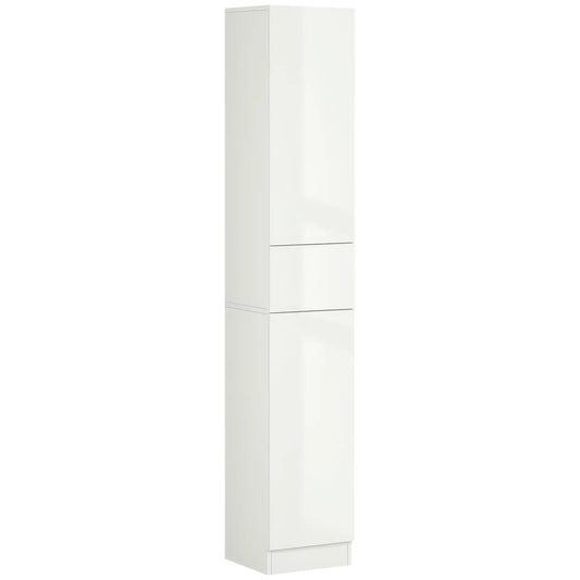 Tall Narrow Bathroom Cabinet with Doors, Drawer, Adjustable Shelves, High Gloss, White Bathroom Cabinets High Gloss White at Gallery Canada