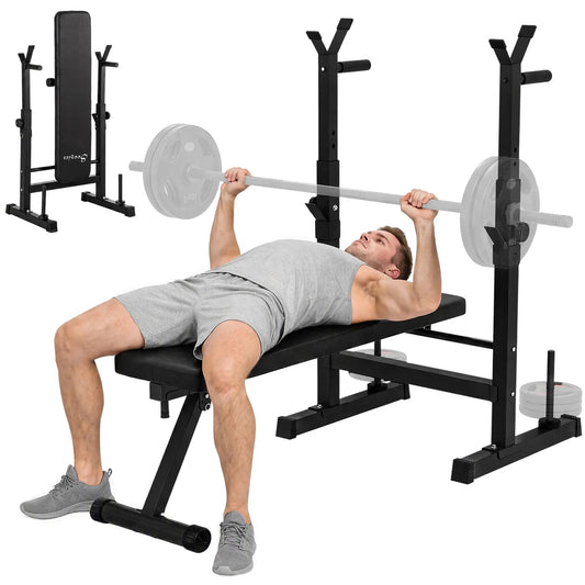 Adjustable Weight Bench, Foldable with Barbell Rack, Dip Station, Black Weight Benches Black at Gallery Canada