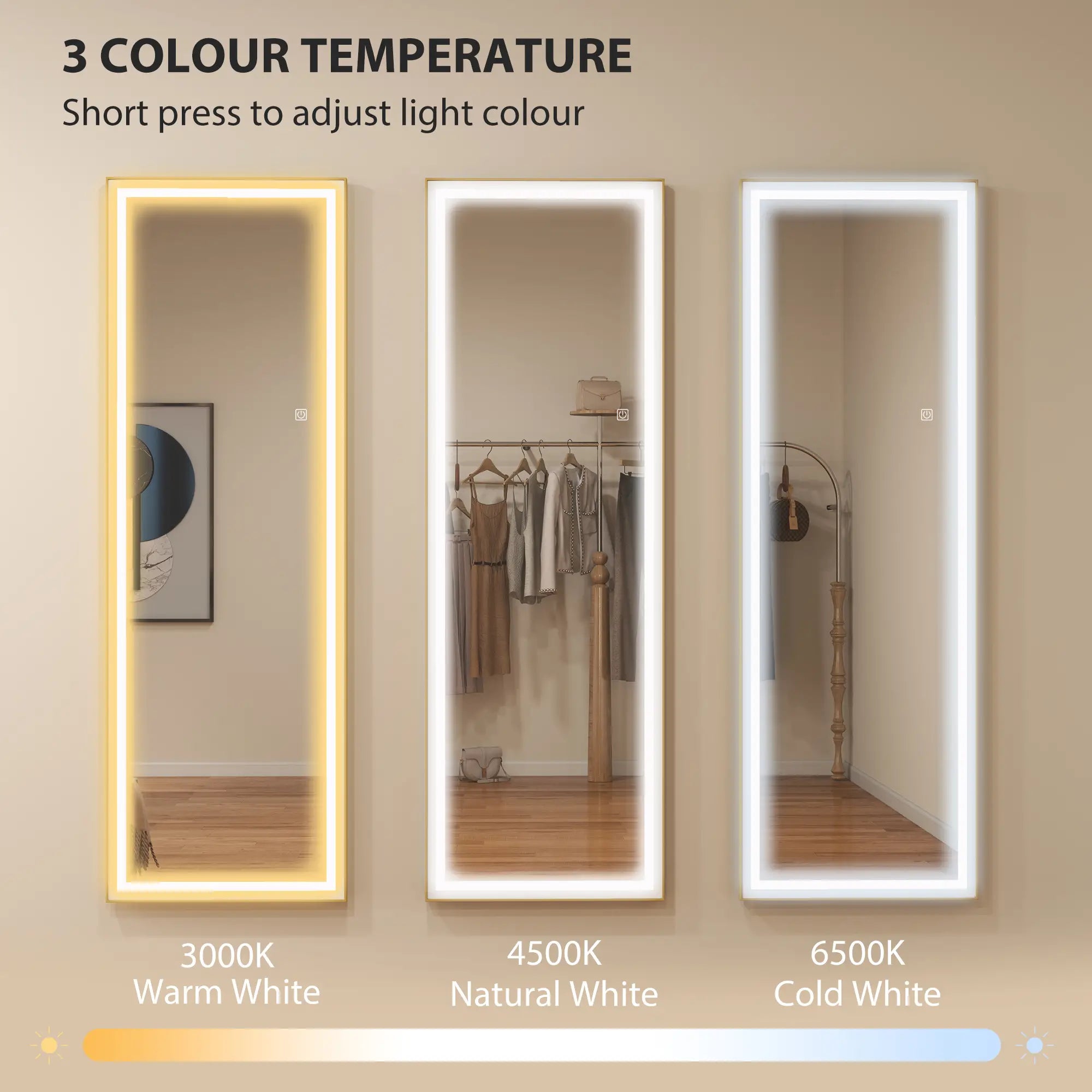 LED Mirror with Dimmable 3 Color Lights, 64