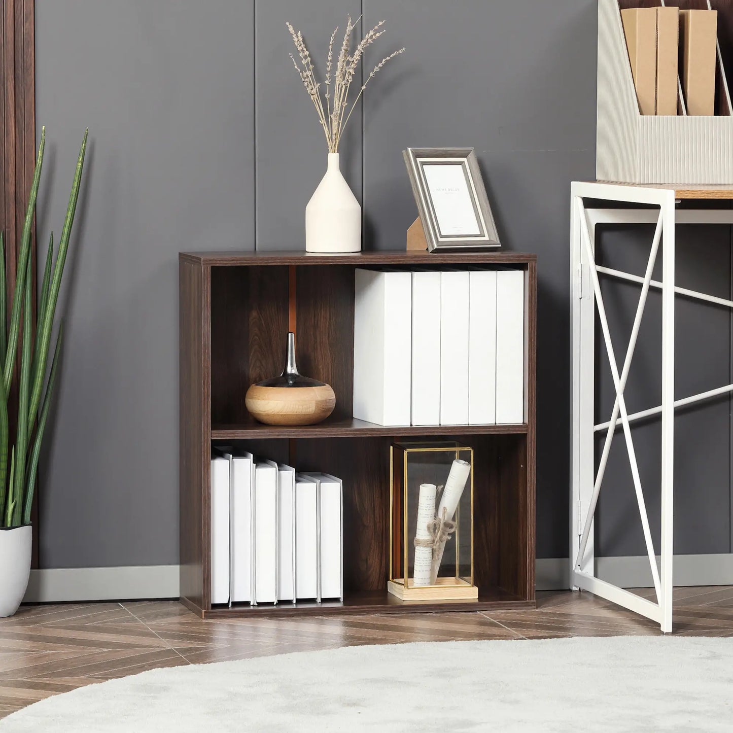 Small Wood Bookshelf, 2 Tier Storage Rack, Walnut Small Bookshelves at Gallery Canada