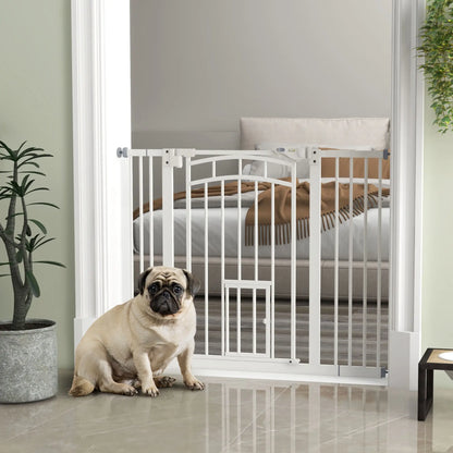 Auto-Close Pet Gate With Cat Door, Double Locking, Fits 29"-39.4" Wide, White Houses, Kennels & Pens at Gallery Canada