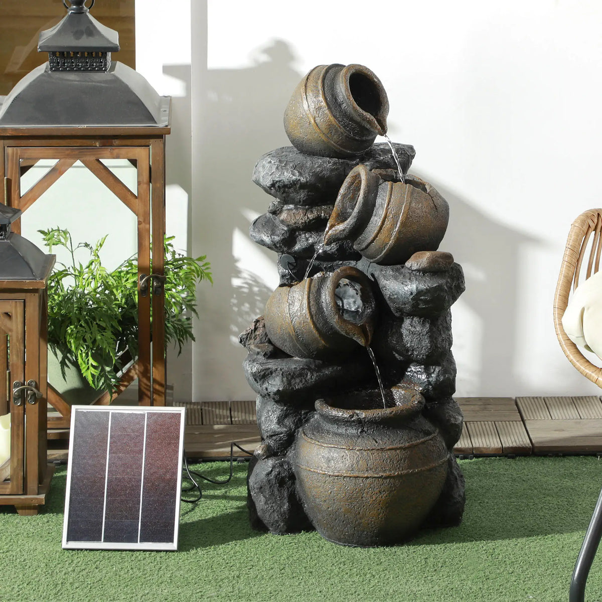 28.3" Solar Water Fountain, 4-Tier Resin Cascading Jars with LED Lights Water Fountains at Gallery Canada