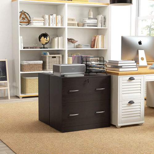 2 Drawer File Cabinet with Lock, Hanging Bar, Letter Size, Espresso