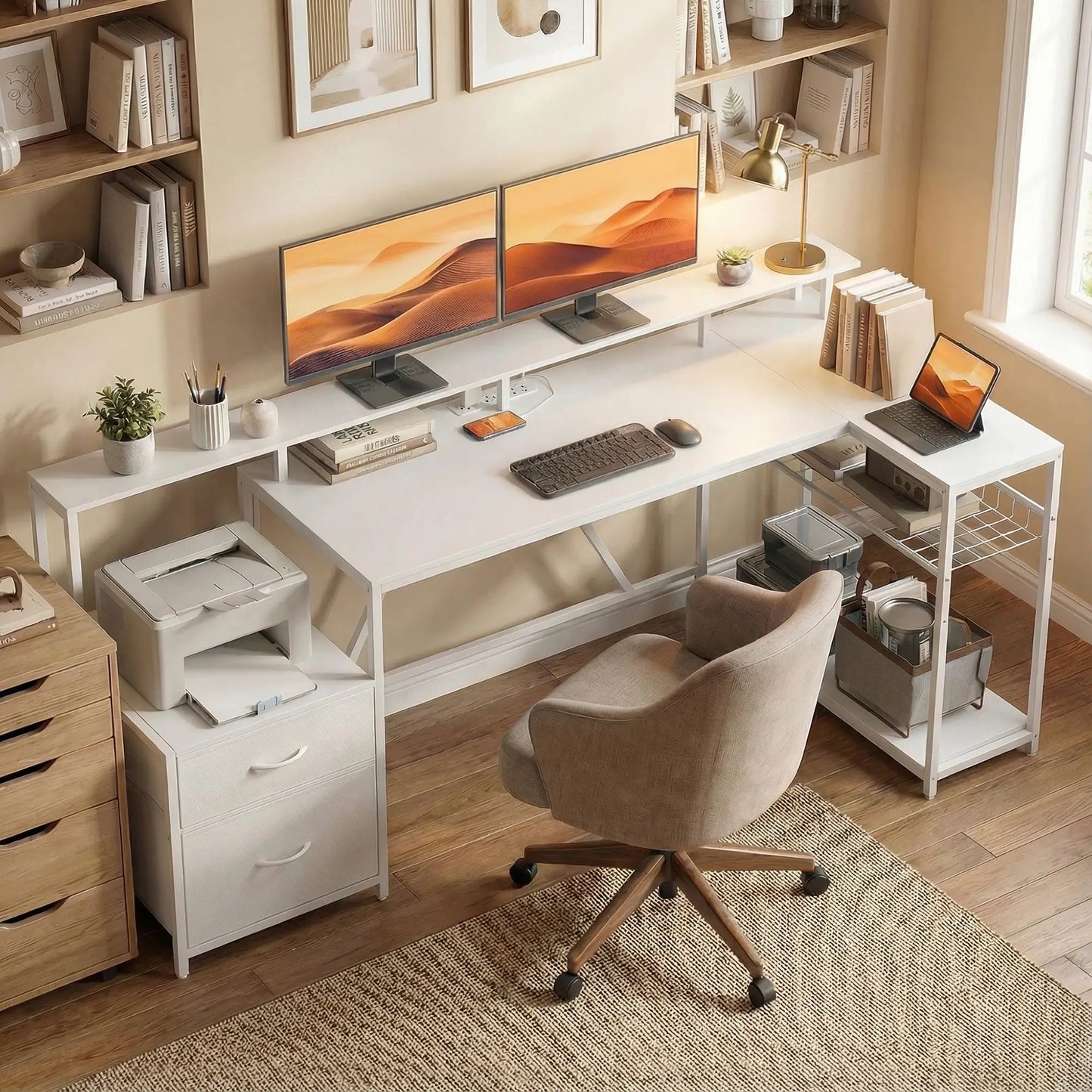 76" Gaming Desk, Reversible Computer Table, RGB Lights, USB Ports, White Gaming Desks at Gallery Canada