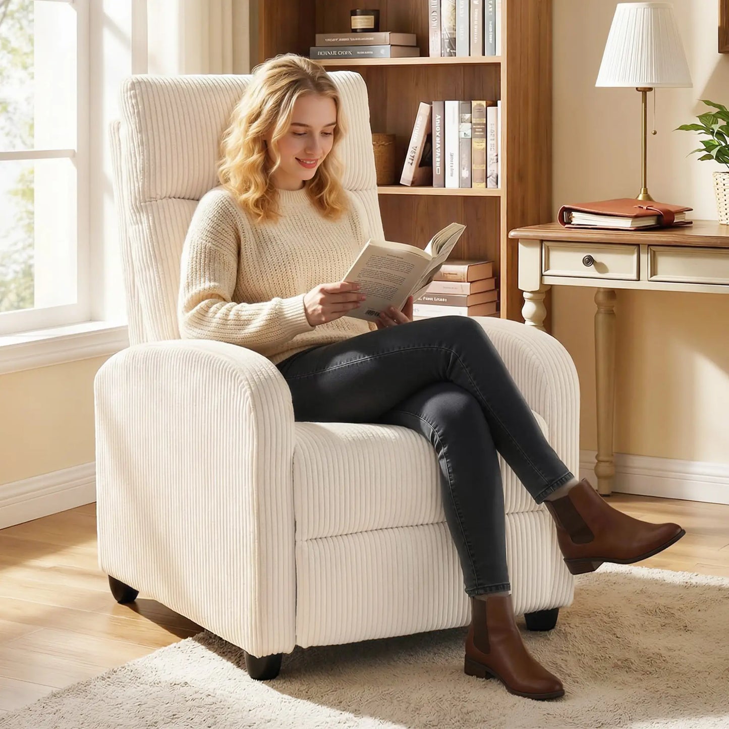 Manual Fabric Recliner Chair, Single Reclining Sofa, Padded Seat, Beige Sofas & Reclining Chairs at Gallery Canada