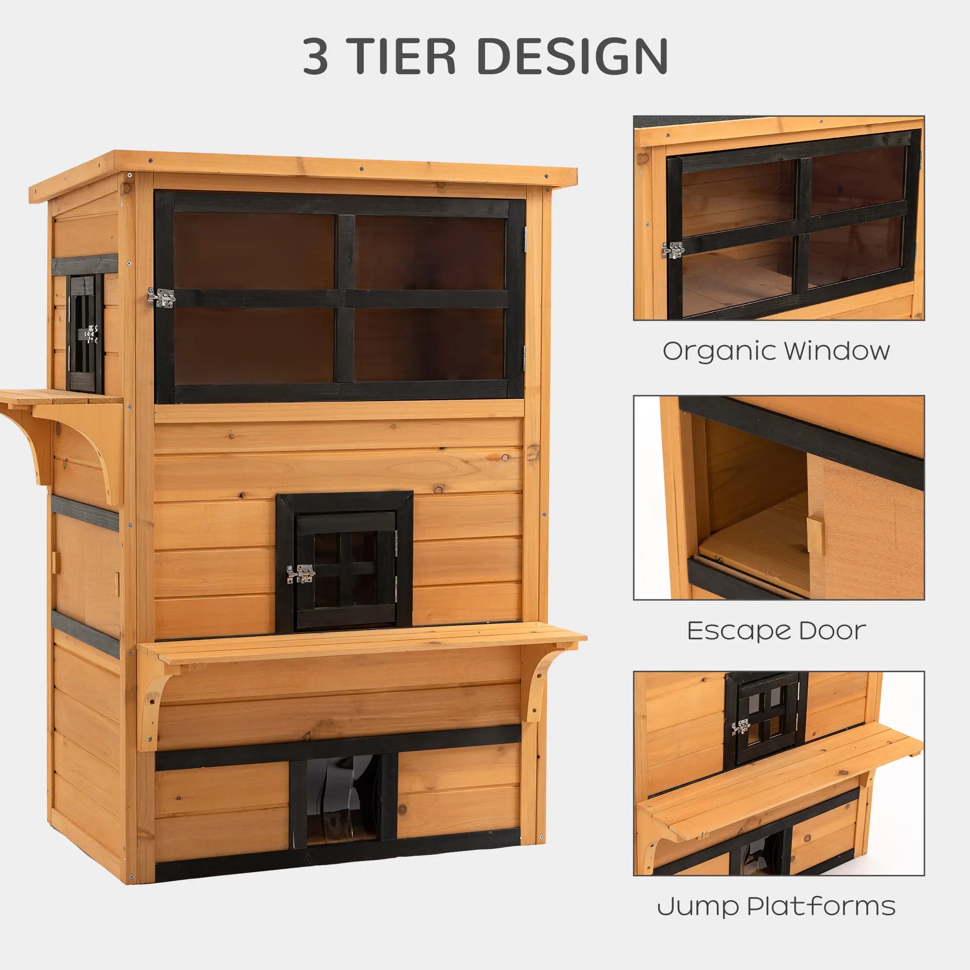 Outdoor Cat House, 3-Tier Kitty Shelter, Weather Resistant, Escape Door Cat Houses at Gallery Canada