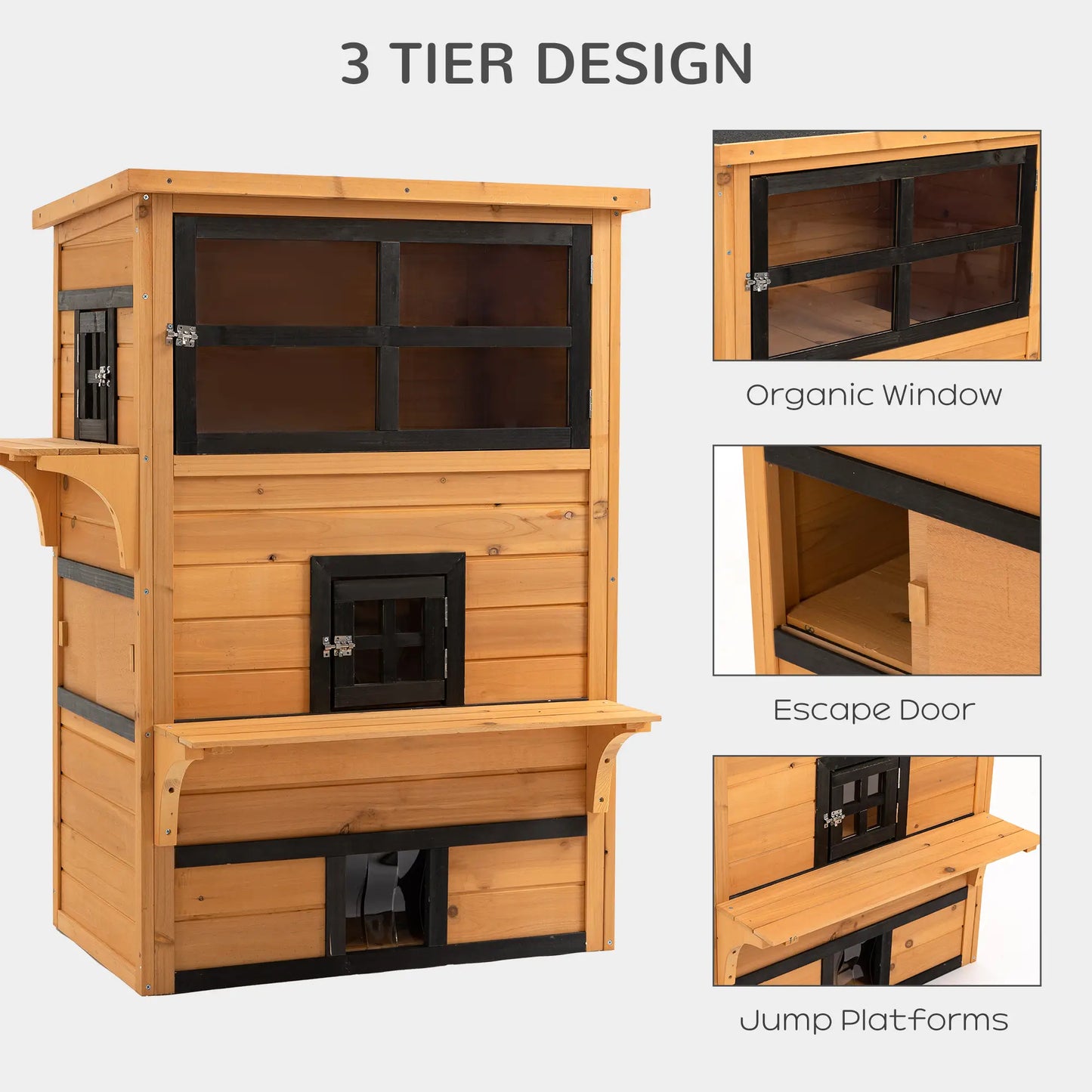 Outdoor Cat House, 3-Tier Kitty Shelter, Weather Resistant, Escape Door Cat Houses at Gallery Canada