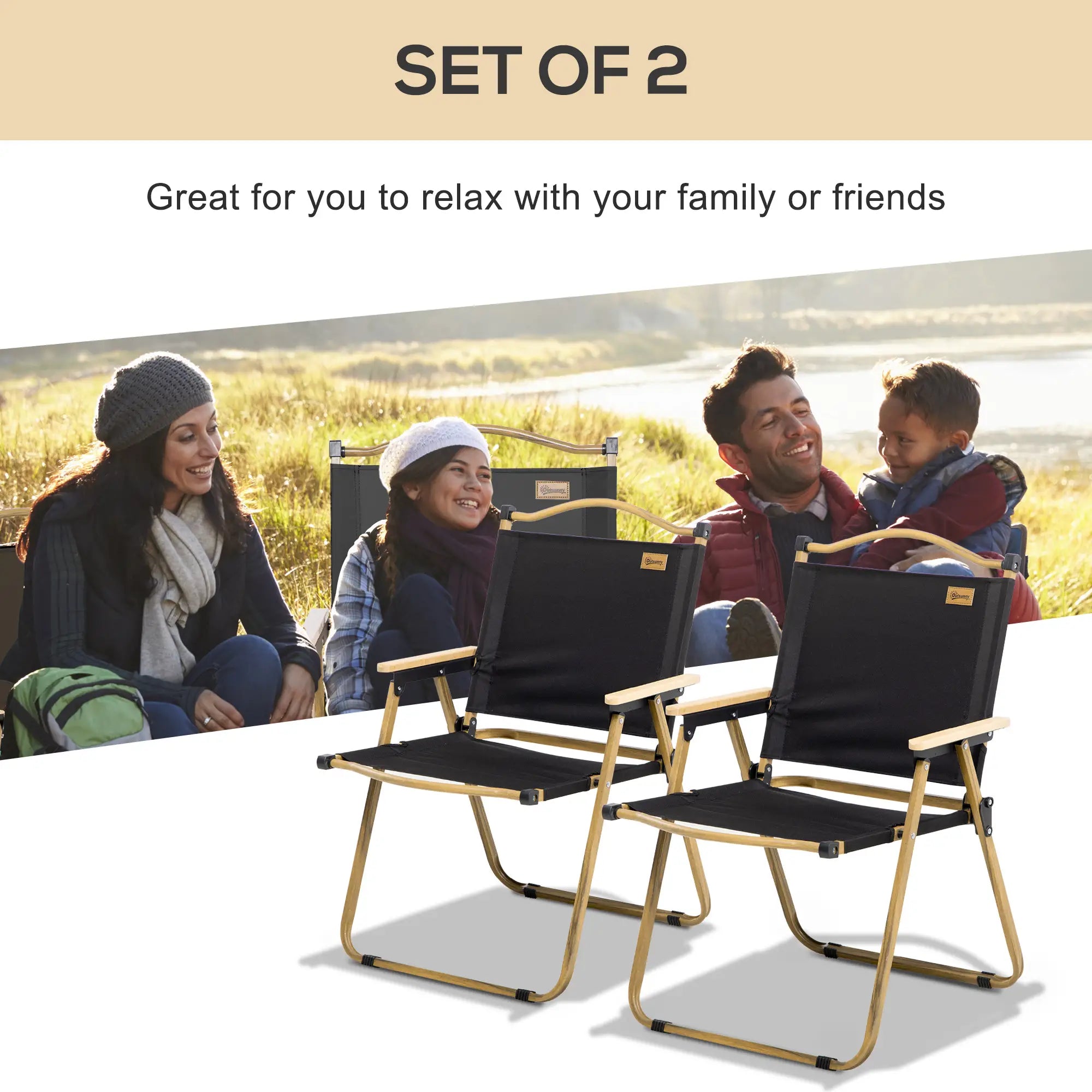 Set Of 2 Folding Camping Chairs Portable, Black Picnic Tables & Camping Chairs at Gallery Canada