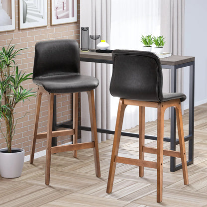 Modern Bar Stools Set of 2, Counter Height, PU Leather, Wooden Frame, Dark Brown Bar Stools at Gallery Canada