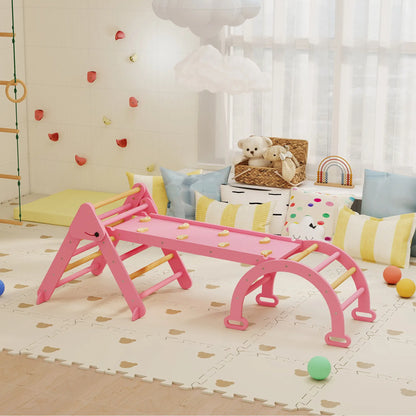 7-in-1 Pikler Triangle Set, Foldable Wooden Climbing Toys, Pink Kids Gym & Playmats at Gallery Canada