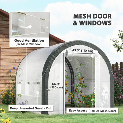 10'x6.6'x6.6' Tunnel Greenhouse, Mesh Door, Windows, Plant Labels, Gloves, White Tunnel Greenhouses at Gallery Canada