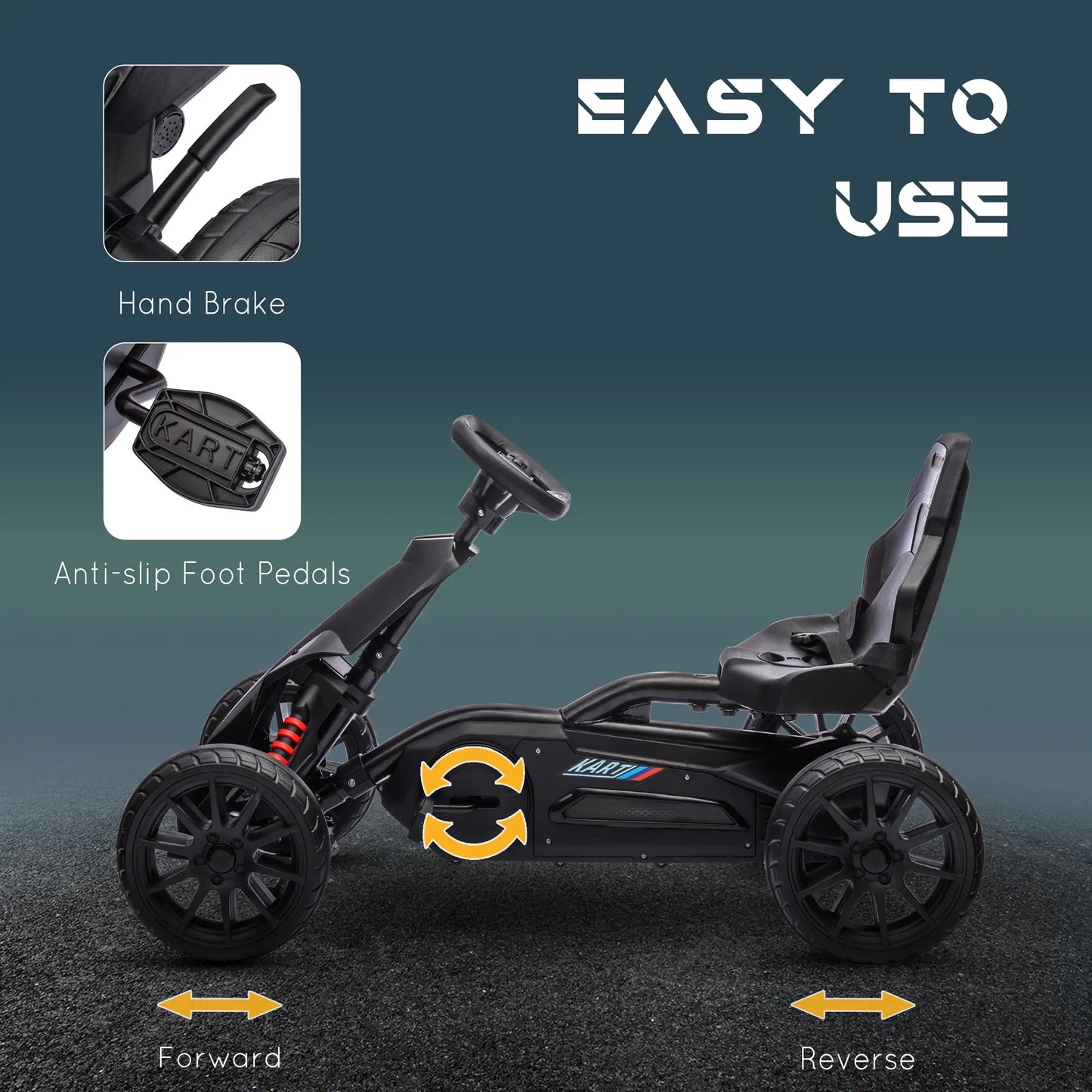 Adjustable Seat Go Kart, Forward Backward Handbrake, Shock Absorption, Black Pedal Go Karts for Kids at Gallery Canada