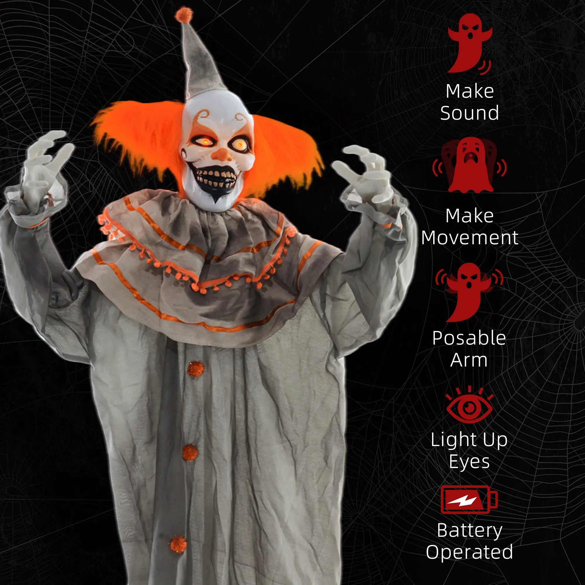 6' Classic Clown Halloween Decoration, Animatronic, Motion Activated, Orange Halloween Decorations at Gallery Canada