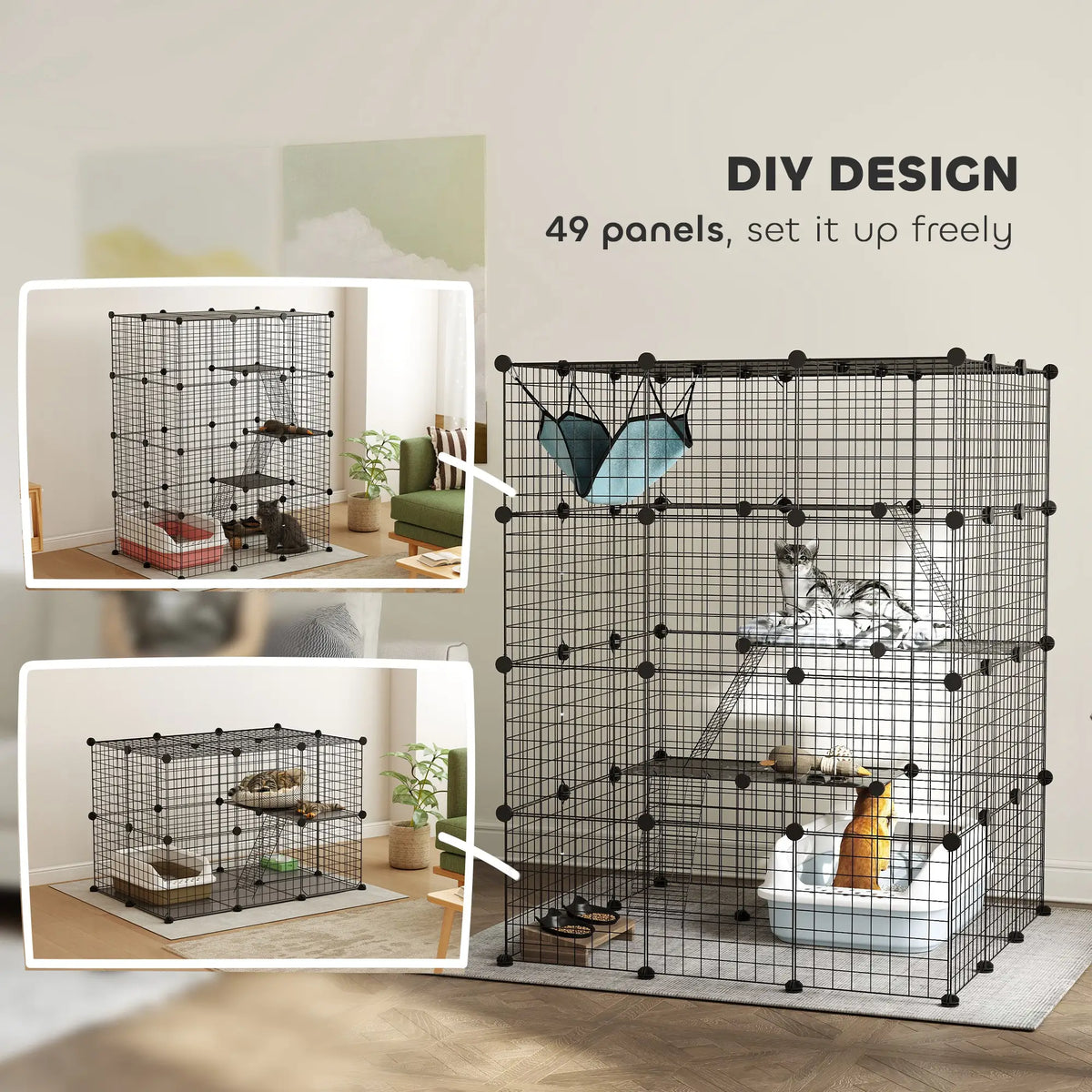 4 Tier DIY Cat Cage, Indoor Catio for 1-3 Cats, Black Outdoor Cat Enclosures at Gallery Canada