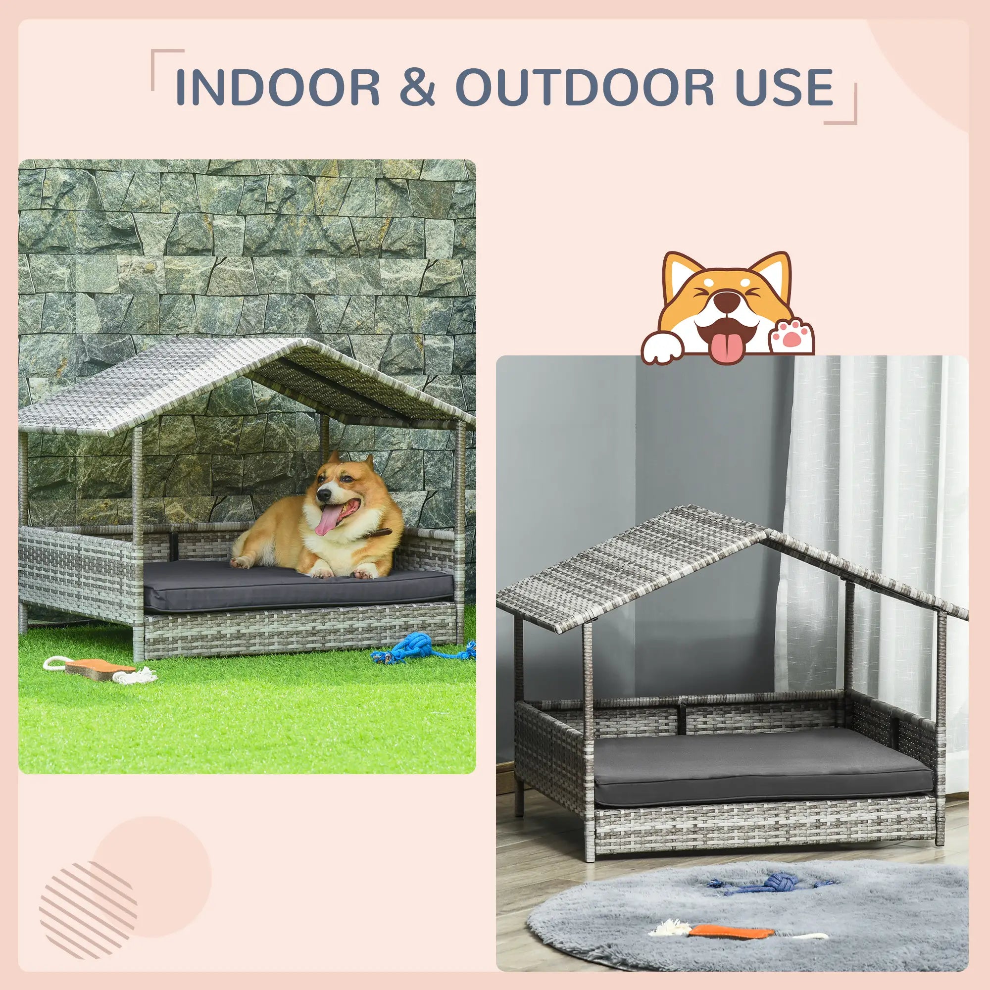 Wicker Pet House Dog Bed for Indoor/Outdoor Rattan Furniture with Cushion Houses, Kennels & Pens at Gallery Canada