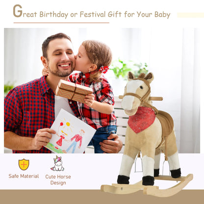Kids Plush Ride-On Rocking Horse, Realistic Sounds, 3-6 Years, Beige Rocking Horses at Gallery Canada