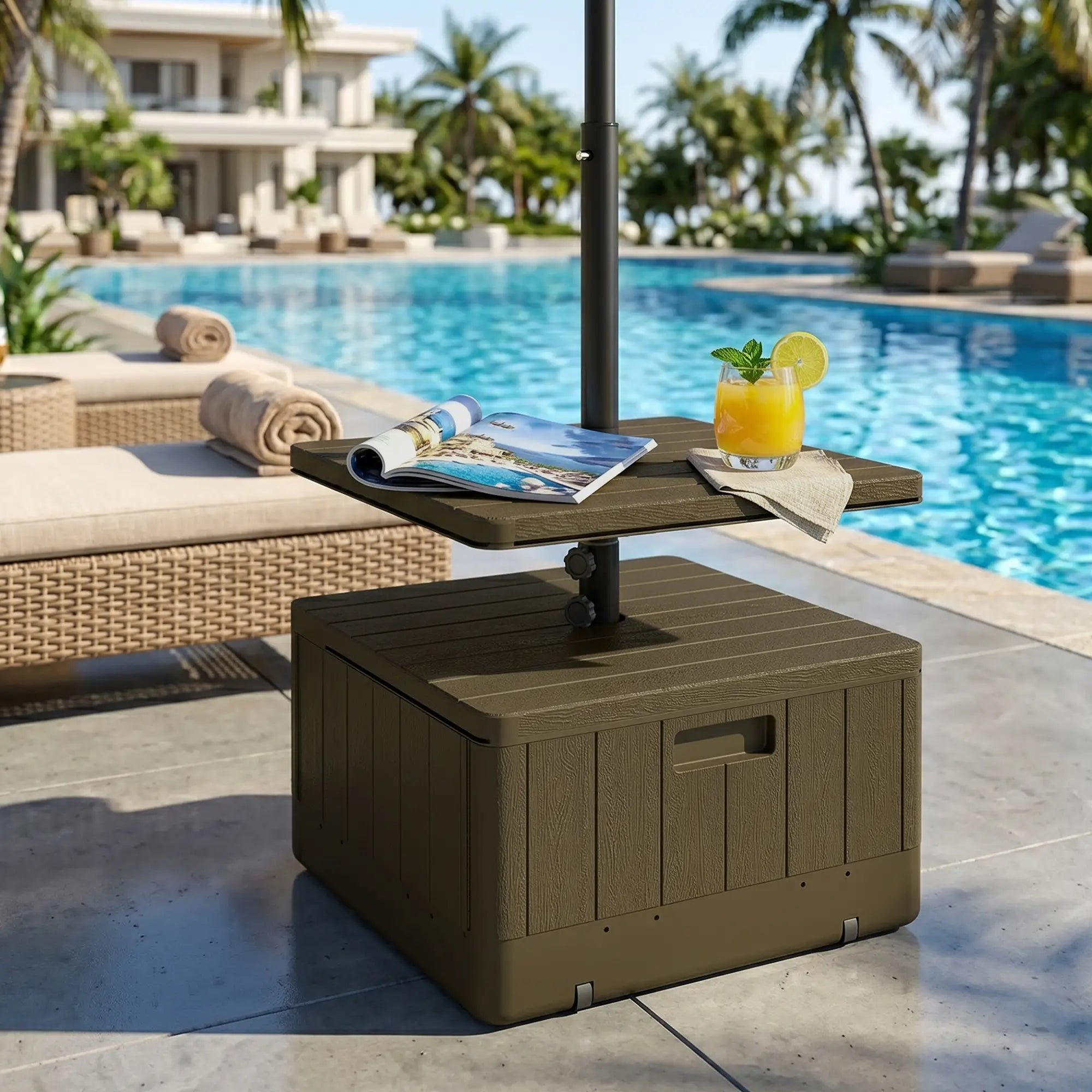 Heavy Duty Umbrella Base With Wheels, Table Tray, Brown Umbrella Bases at Gallery Canada