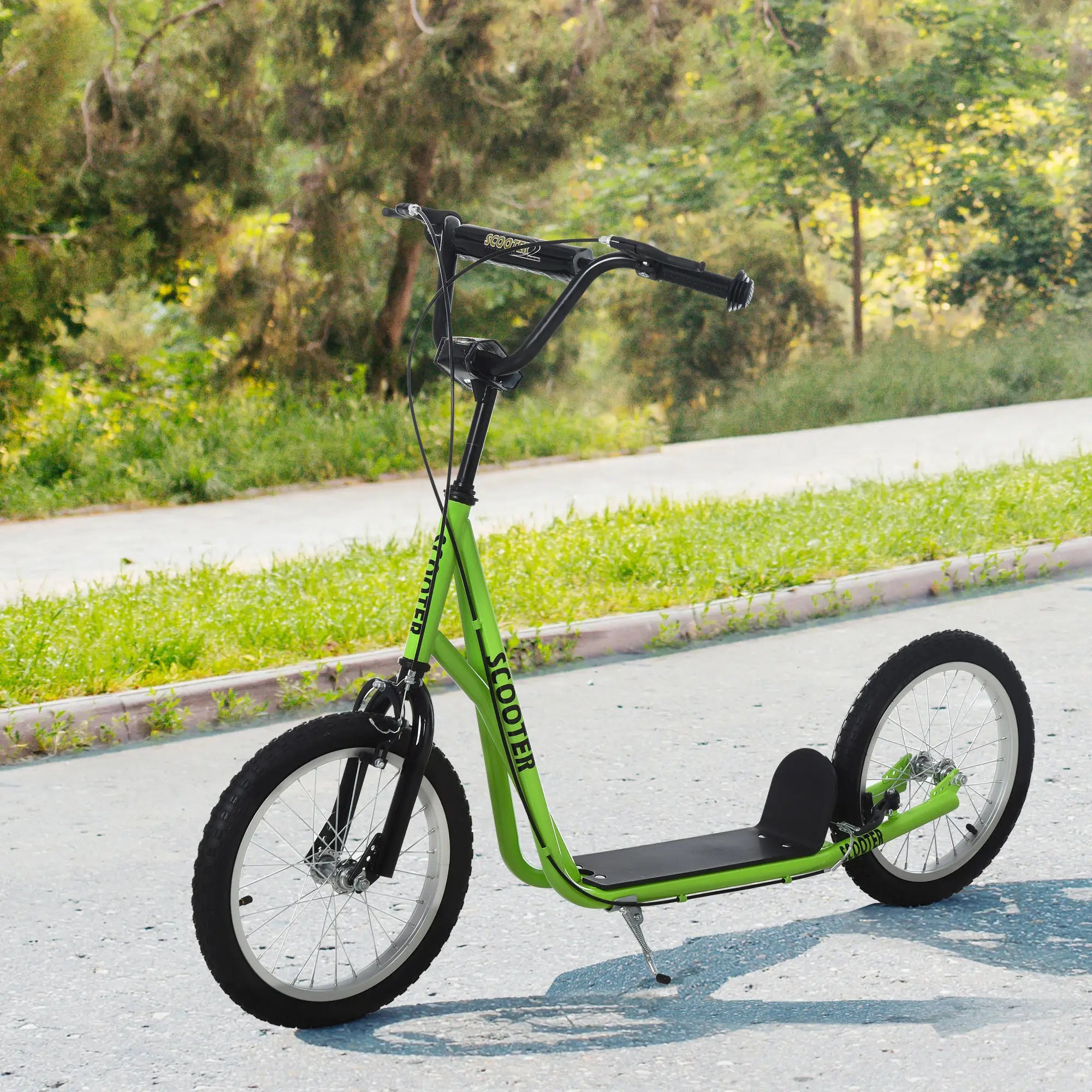 Kids Kick Scooter, 5+ Years, 16'' Inflatable Wheel, Dual Brakes, Green Scooters at Gallery Canada
